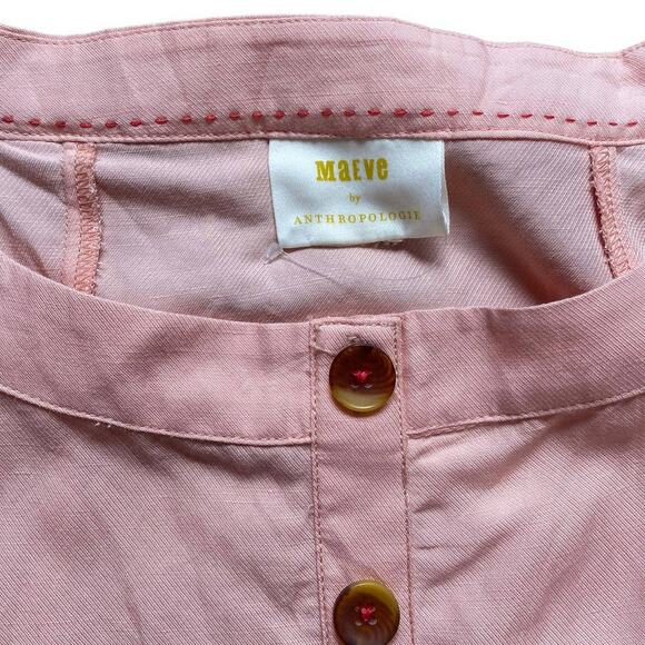 Maeve by Anthropologie Alanis Peach Linen Belted Button Down Top Shirt Medium - Picture 4 of 6